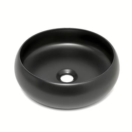 Okrągła ceramiczna umywalka nablatowa  SAT Feel w kolorze czarny mat, średnica 36 cm