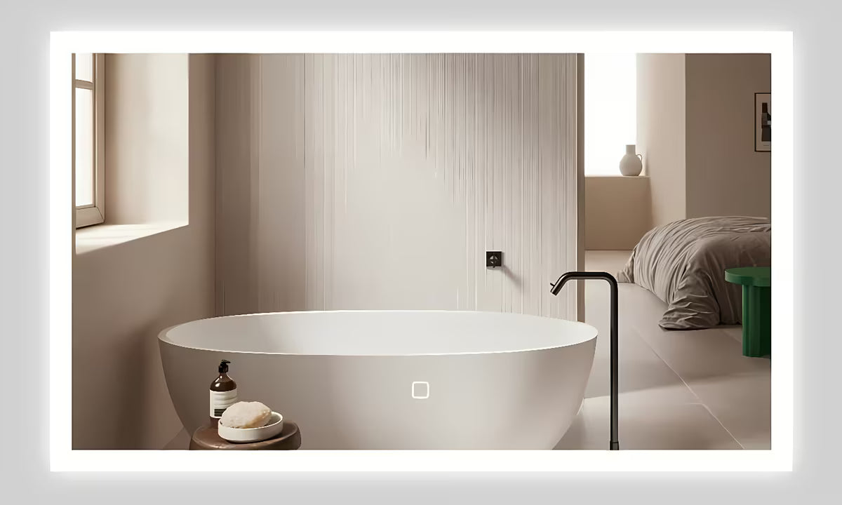 Białe prostokątne LUSTRO led SAT Feel 60x100 cm z sensorem i wyborem trzech barw światła.