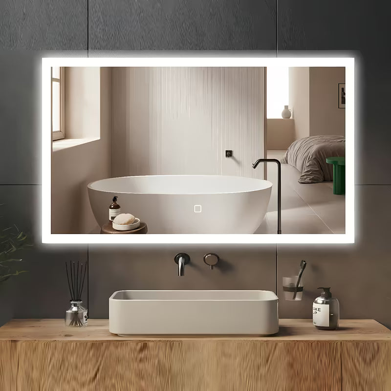 Białe prostokątne LUSTRO led SAT Feel 60x100 cm z sensorem i wyborem trzech barw światła.