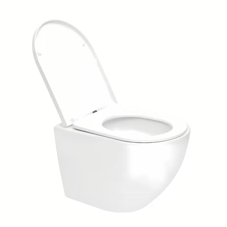 Białe miska WC wisząca SAT Fusion z bezkołnierzowym spłukiwaniem i deską soft Close.