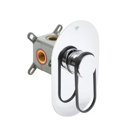 Podtynkowa jednouchwytowa bateria prysznicowa SAT Fusion w błyszczącej czerni z elementem podtynkowym.