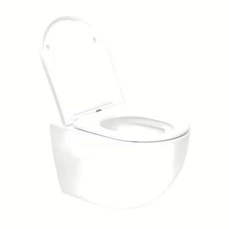 Biała miska WC wisząca SAT Fusion z wirowym spłukiwaniem i deską soft Close z ukrytym mocowaniem.