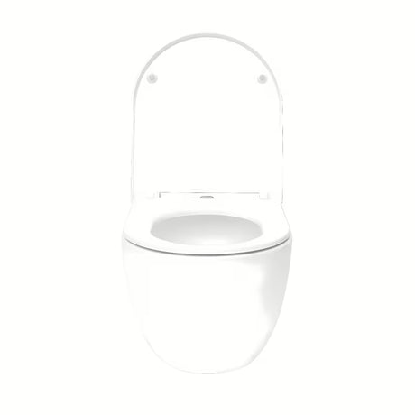 Biała miska WC wisząca SAT Fusion z wirowym spłukiwaniem i deską soft Close z ukrytym mocowaniem.