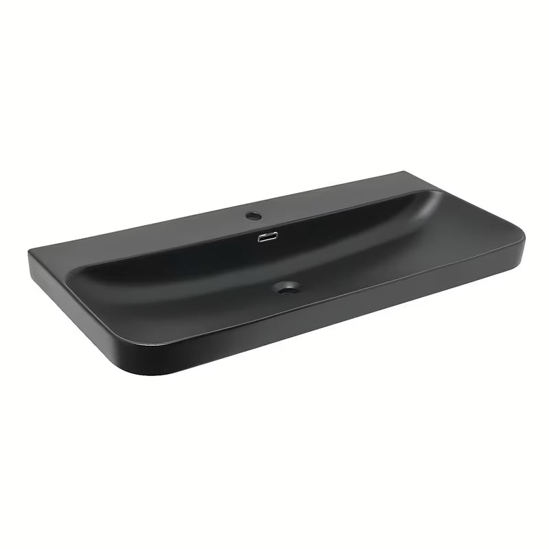Meblowe ceramiczna umywalka SAT Fusion w kolorze czarny mat z centralnym otworem na baterię