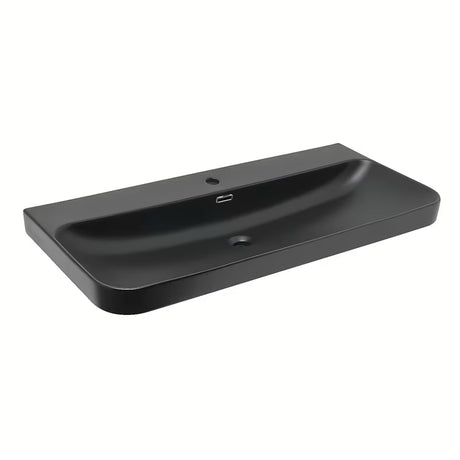 Meblowe ceramiczna umywalka SAT Fusion w kolorze czarny mat z centralnym otworem na baterię