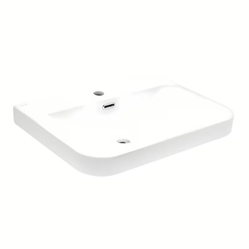 Biała ceramiczna umywalka meblowa SAT Fusion 60,5x46,3 cm z centralnym otworem na baterię