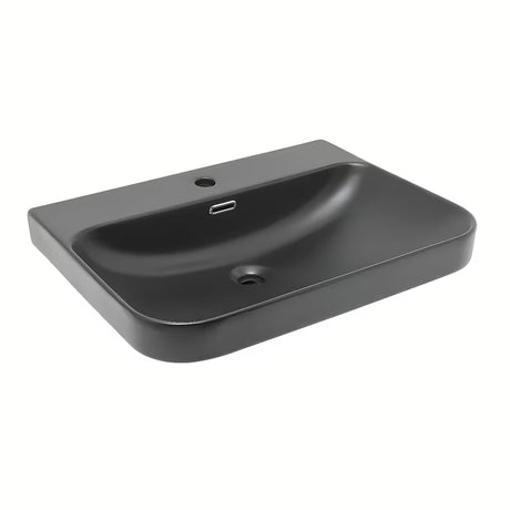 Meblowe ceramiczna umywalka SAT Fusion 60,5x46,3 cm w kolorze czarny mat z przelewem