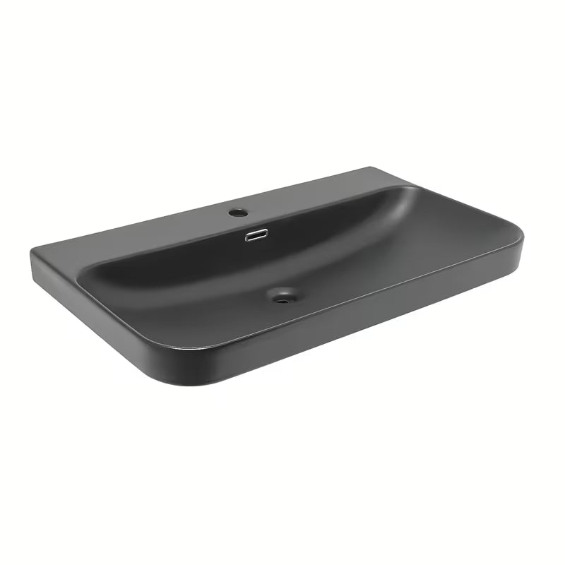Ceramiczna umywalka meblowa SAT Fusion w kolorze czarny mat z otworem pro baterię pośrodku