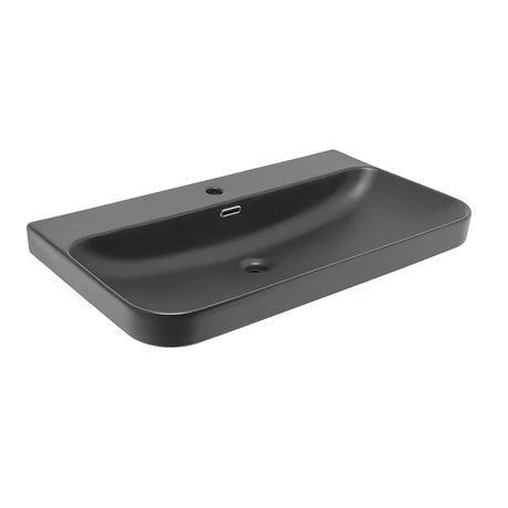 Ceramiczna umywalka meblowa SAT Fusion w kolorze czarny mat z otworem pro baterię pośrodku