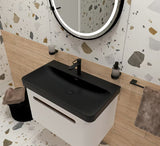 Ceramiczna umywalka meblowa SAT Fusion w kolorze czarny mat z otworem pro baterię pośrodku
