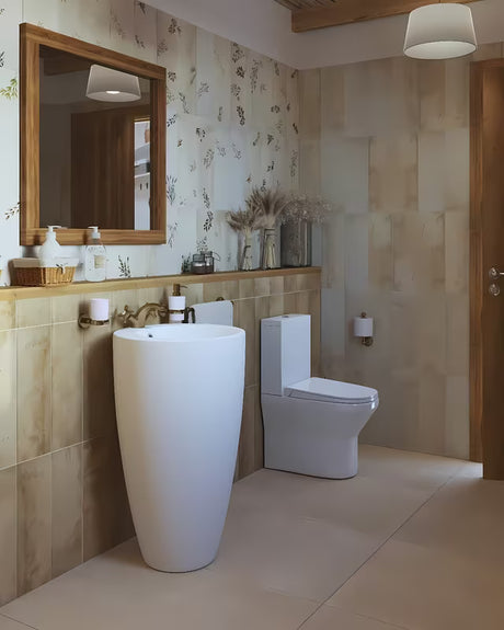 Wolnostojący  umywalka ceramiczna SAT Fusion w kolorze białym o średnicy 50 cm