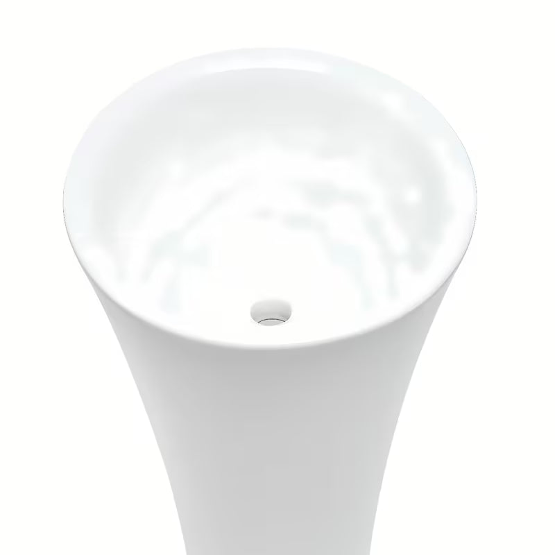 Wolnostojący  umywalka ceramiczna SAT Fusion w kolorze białym o średnicy 42,5 cm i wysokości 95 cm.