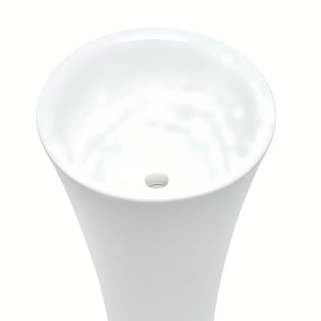 Wolnostojący  umywalka ceramiczna SAT Fusion w kolorze białym o średnicy 42,5 cm i wysokości 95 cm.