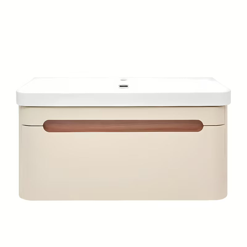 Wisząca szafka łazienkowa z umywalką ceramiczną SAT Fusion w matowym piaskowym beżu
