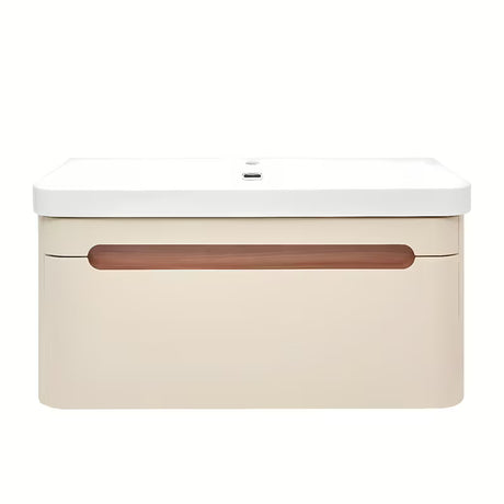 Wisząca szafka łazienkowa z umywalką ceramiczną SAT Fusion w matowym piaskowym beżu