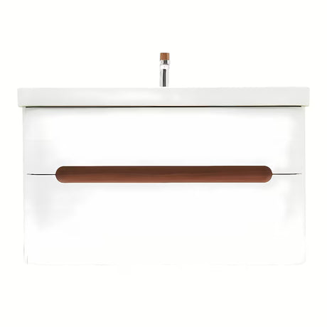 Wisząca szafka z umywalką SAT Fusion 97,5x53x45 cm w matowej bieli z baterią bez odpływu