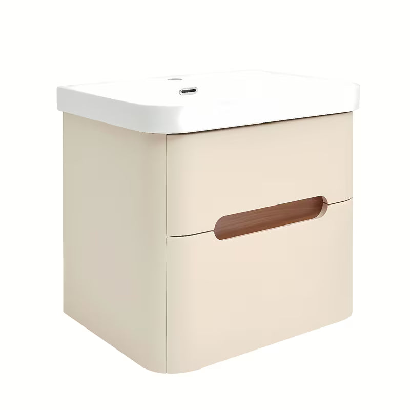 Wisząca szafka z umywalką ceramiczną SAT Fusion w kolorze piaskowego beżu matowego