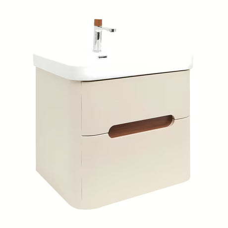 Wisząca szafka łazienkowa SAT Fusion z umywalką ceramiczną w kolorze piaskowego beżu matowego