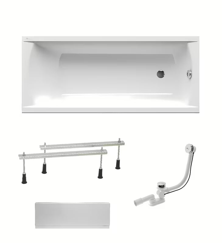 Biała prostokątna wanna akrylowa SAT Fusion 160x70 cm z uniwersalnym montażem lewym lub prawym