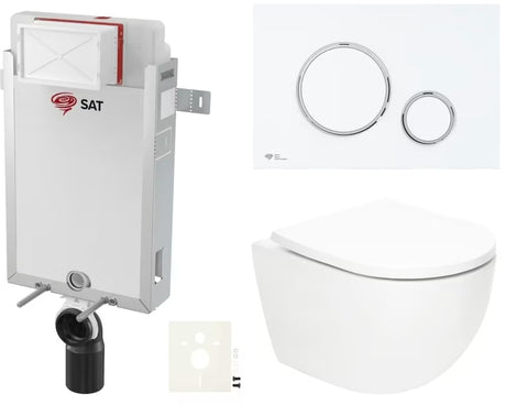 Zestaw WC podtynkowy SAT Fusion ze spłukiwaniem wirowym, z modułem do zabudowy, zbiornikiem i przyciskiem biały mat