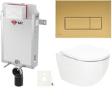Zestaw WC podtynkowy SAT Fusion z modułem do zabudowy, zbiornikiem, przyciskiem gold mat i deską z duroplastu.