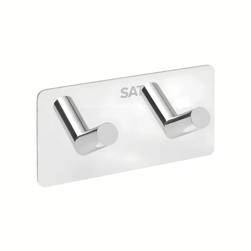 Samoprzylepny wieszak 2 hakowy SAT Chrome w chromowanym wykończeniu z polerowanej stali nierdzewnej
