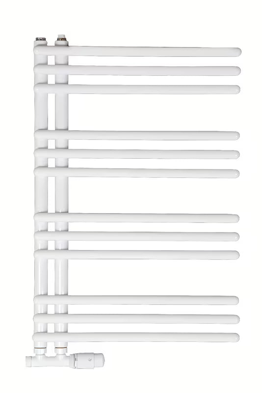 Biały kombinowany grzejnik łazienkowy SAT Hto 50x74 cm z podłączeniem środkowym