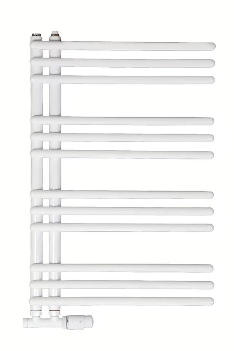 Biały kombinowany grzejnik łazienkowy SAT Hto 50x74 cm z podłączeniem środkowym