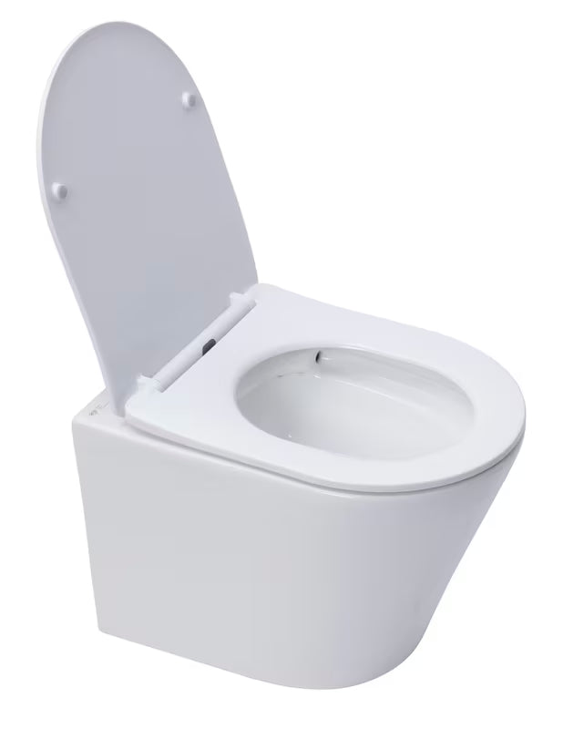 Białe miska WC wisząca SAT Infinitio z ukrytym mocowaniem i deską soft Close.