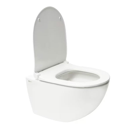 Białe miska WC wisząca SAT Infinitio z bezkołnierzowym spłukiwaniem Rim-Ex i deską ze soft Close.