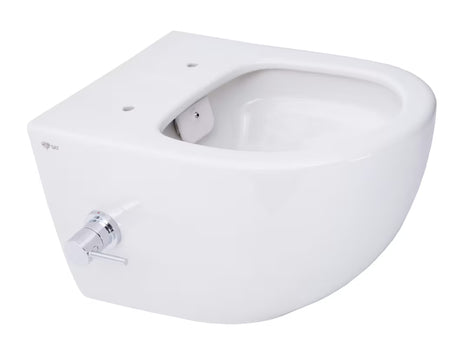 Białe miska WC wisząca SAT Infinitio ze zintegrowaną funkcją bidetu, sterowaniem bocznym i deską soft Close.