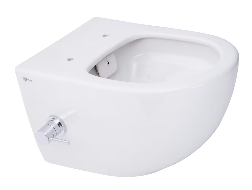 Miska WC Wisząca SAT Infinitio ze zintegrowanym bidetem, bezkołnierzowym Rim-Ex i deską soft Close w kolorze białym