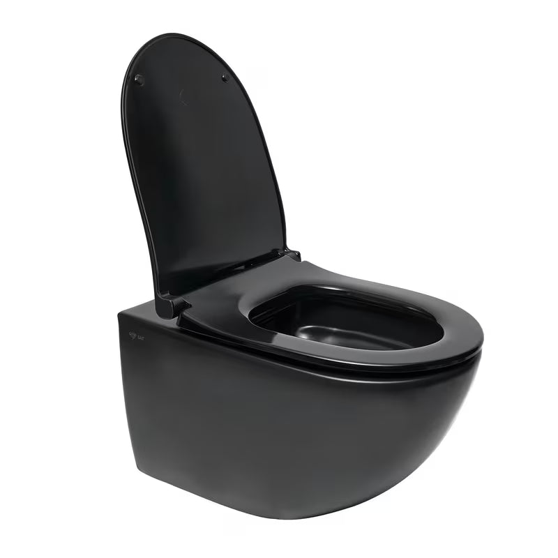 Miska WC Wisząca SAT Infinitio w matowej czerni, z bezkołnierzowym spłukiwaniem Rim-Ex i deską soft Close