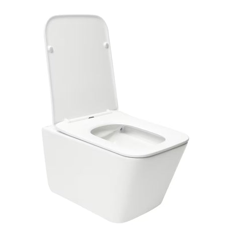 Białe miska WC wisząca SAT Infinitio w prostokątnym kształcie z deską soft Close i z ukrytym mocowaniem