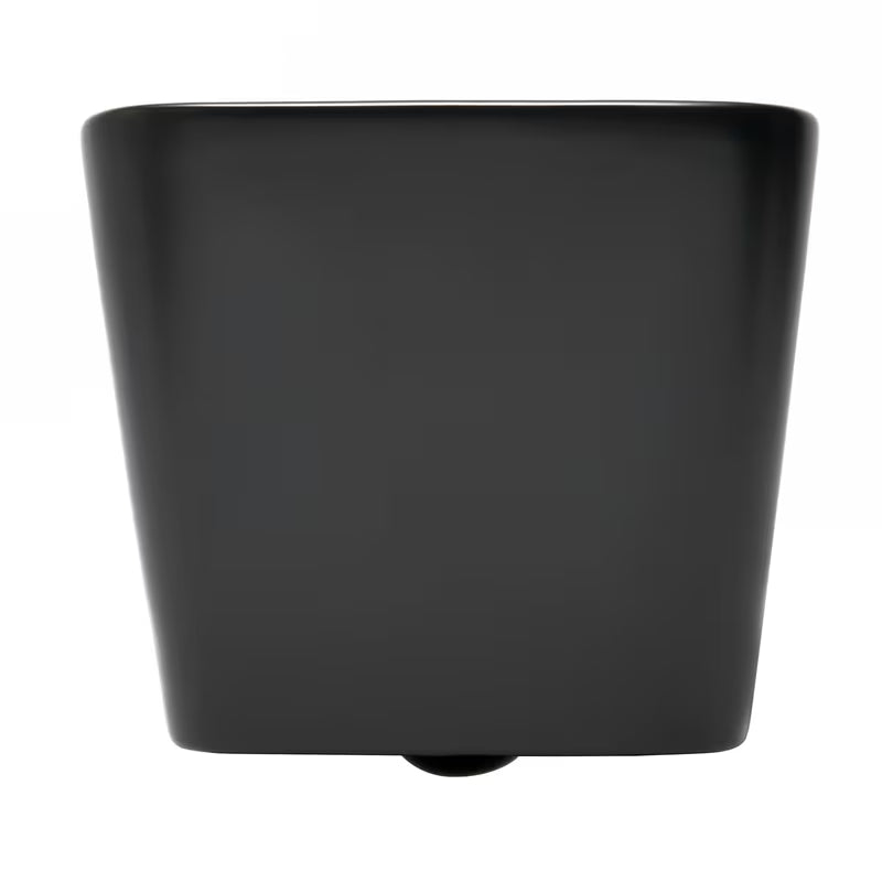 Czarno-matowe miska WC wisząca SAT Infinitio o kwadratowym designie z deską soft Close i z ukrytym mocowaniem.