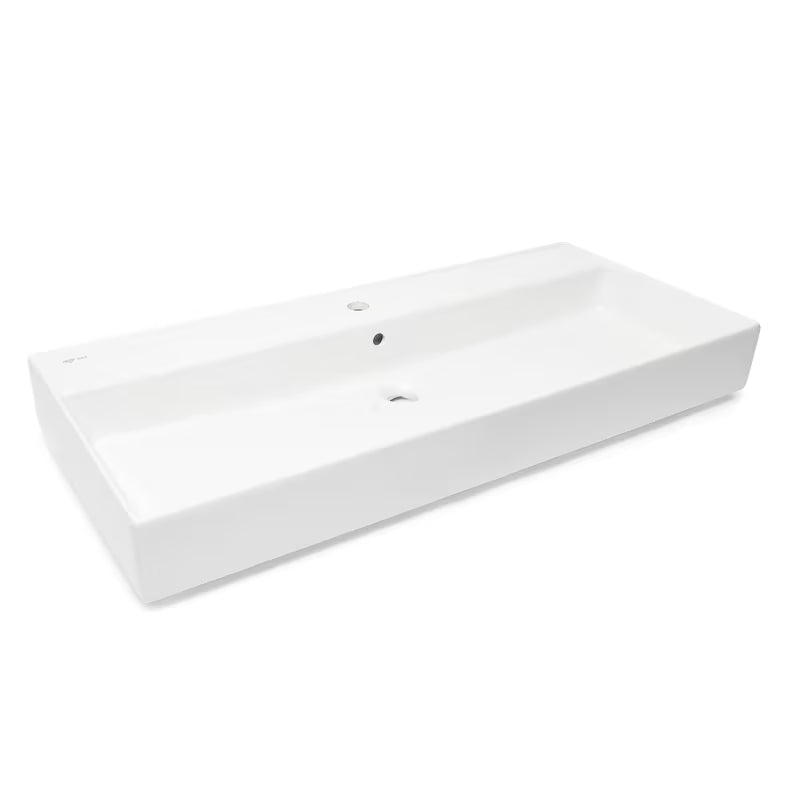 Biała ceramiczna umywalka SAT Infinitio 100,4x46,5 cm z przelewem i prostokątnym kształtem