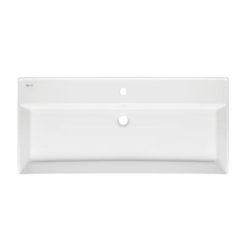 Biała ceramiczna umywalka SAT Infinitio 100,4x46,5 cm z przelewem i prostokątnym kształtem