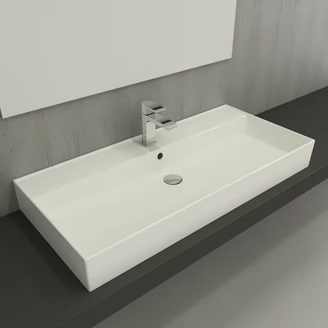 Biała ceramiczna umywalka SAT Infinitio 100,4x46,5 cm z przelewem i prostokątnym kształtem