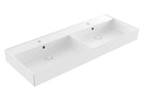 Biała ceramiczna umywalka podwójna SAT Infinitio 120,4x46,5 cm o prostokątnym kształcie