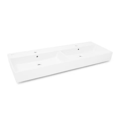 Biała ceramiczna umywalka podwójna SAT Infinitio 120,4x46,5 cm o prostokątnym kształcie
