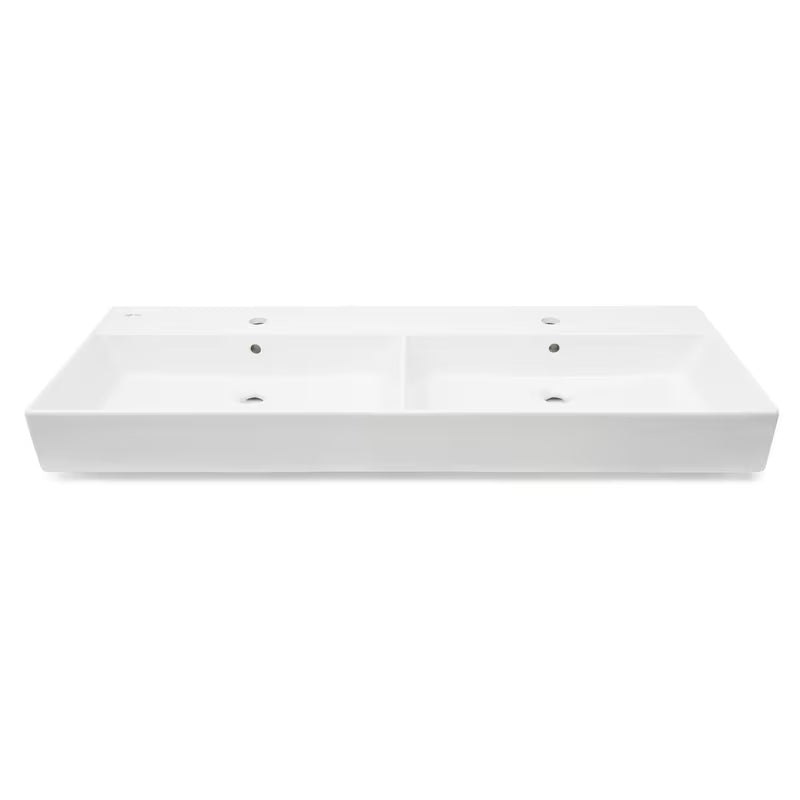 Biała ceramiczna umywalka podwójna SAT Infinitio 120,4x46,5 cm o prostokątnym kształcie