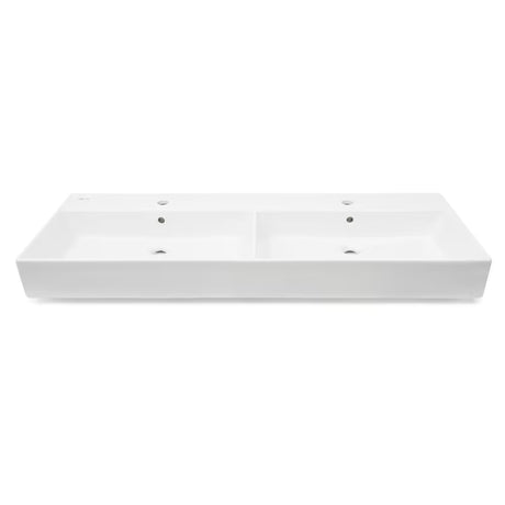 Biała ceramiczna umywalka podwójna SAT Infinitio 120,4x46,5 cm o prostokątnym kształcie