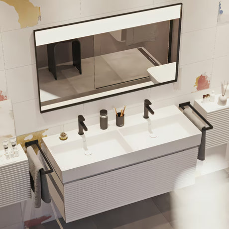 Biała ceramiczna umywalka podwójna SAT Infinitio 120,4x46,5 cm o prostokątnym kształcie
