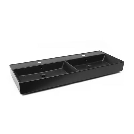 SAT Infinitio ceramiczna umywalka podwójna 120,4 x 46,5 cm w wykończeniu czarny mat z przelewem