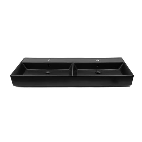 SAT Infinitio ceramiczna umywalka podwójna 120,4 x 46,5 cm w wykończeniu czarny mat z przelewem