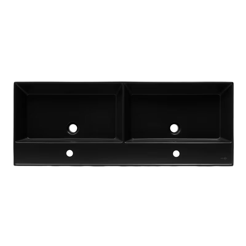 SAT Infinitio ceramiczna umywalka podwójna 120,4 x 46,5 cm w kolorze czarny mat z przelewem
