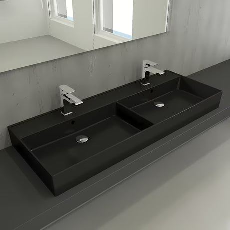 SAT Infinitio ceramiczna umywalka podwójna 120,4 x 46,5 cm w kolorze czarny mat z przelewem
