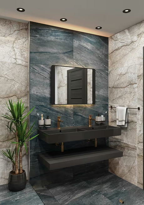 SAT Infinitio ceramiczna umywalka podwójna 120,4 x 46,5 cm w kolorze czarny mat z przelewem