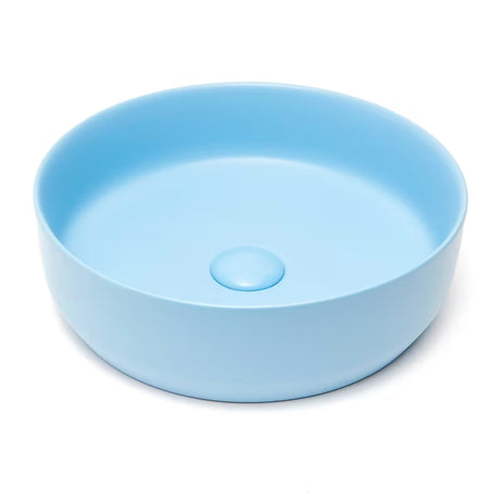 Matowa niebieska ceramiczna umywalka nablatowa  SAT Infinitio 39x39 cm bez przelewu
