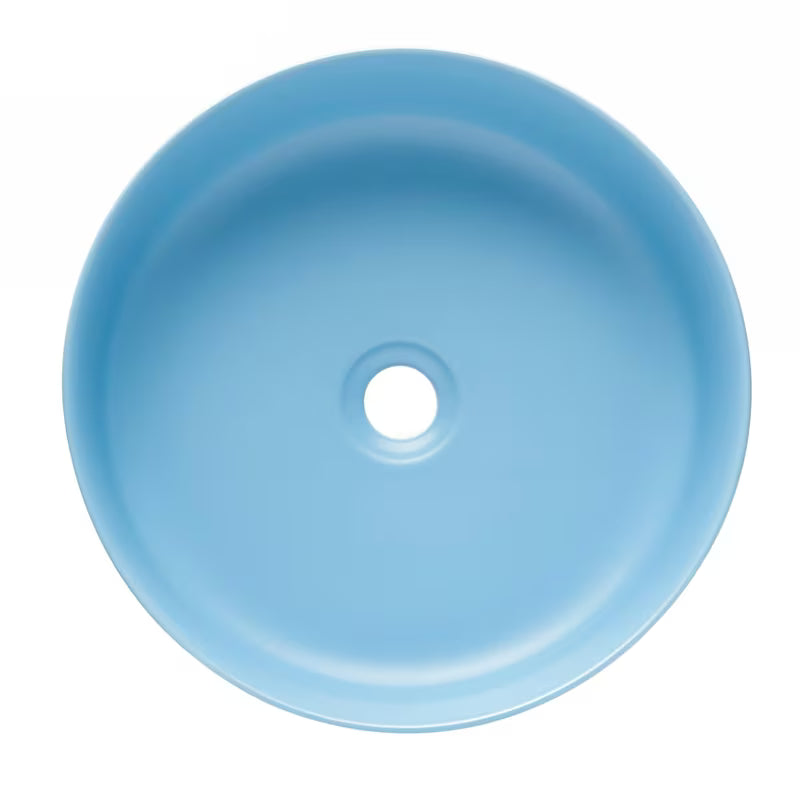 Matowa niebieska ceramiczna umywalka nablatowa  SAT Infinitio 39x39 cm bez przelewu